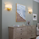 Wandlamp, 16-inch antiek messing met 2 lichtpunten en linnen kap